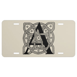 Letter A Vintage Celtic Knot Monogram License Plate