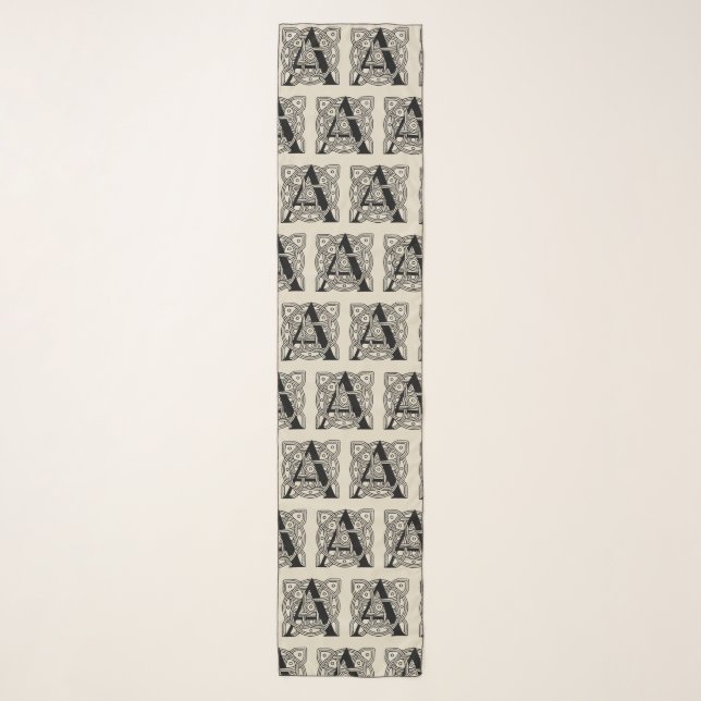 Letter A Vintage Celtic Knot Monogram Scarf (Front)