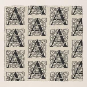 Letter A Vintage Celtic Knot Monogram Scarf