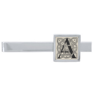 Letter A Vintage Celtic Knot Monogram Silver Finish Tie Bar