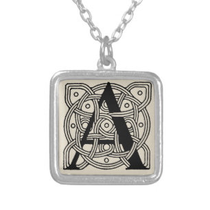 Letter A Vintage Celtic Knot Monogram Silver Plated Necklace