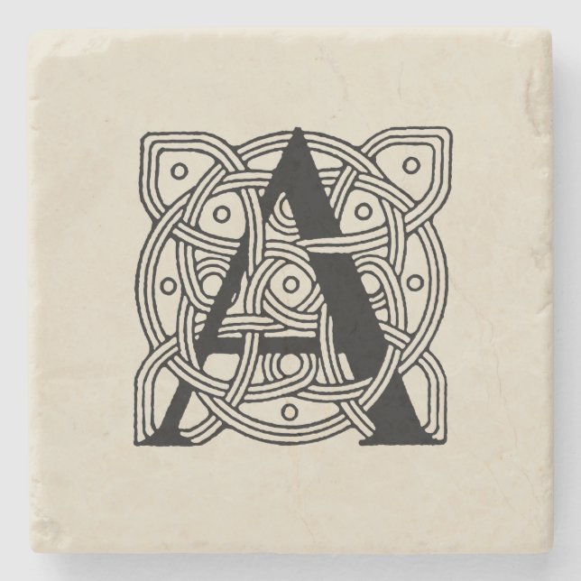 Letter A Vintage Celtic Knot Monogram Stone Coaster (Front)
