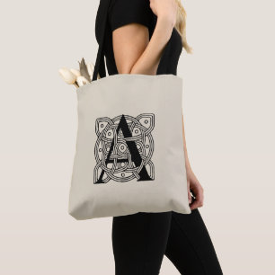 Letter A Vintage Celtic Knot Monogram Tote Bag