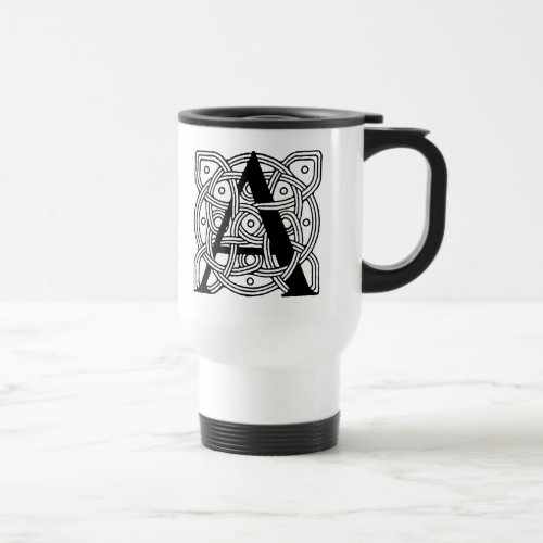 Letter A Vintage Celtic Knot Monogram Travel Mug