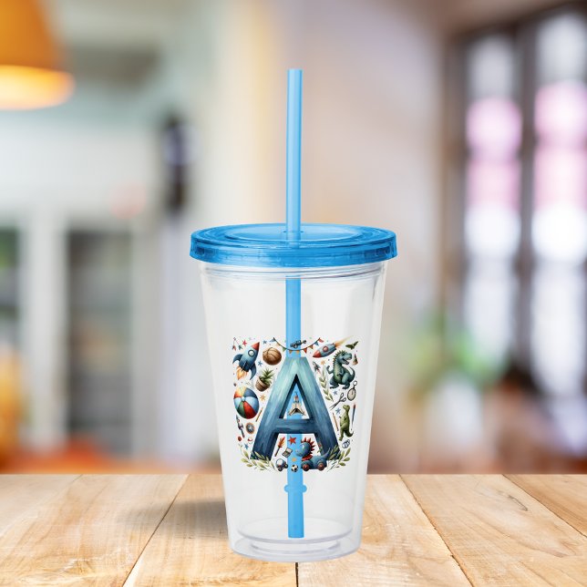 Letter A water bottle Boys Acrylic Tumbler (Creator Uploaded)