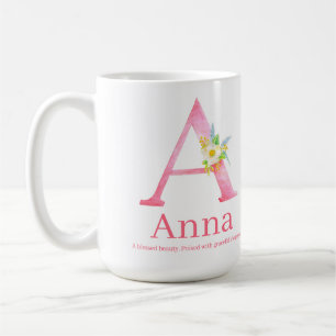 Letter A watercolor boho pink Anna name meaning Coffee Mug