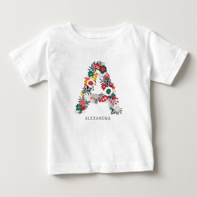 Letter A | Whimsical Floral Letter Monogram I Baby T-Shirt (Front)