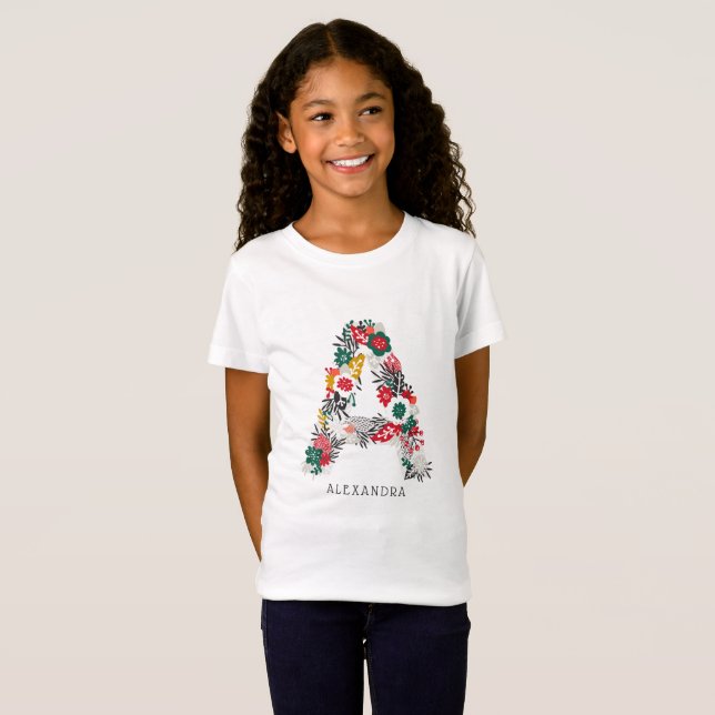 Letter A | Whimsical Floral Letter Monogram I T-Shirt (Front Full)