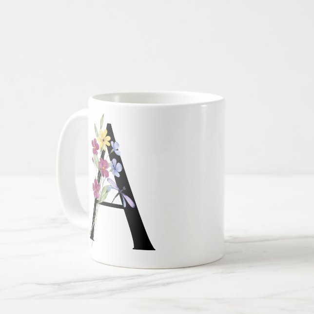 Letter A with flowers Coffee Mug (Front Left)