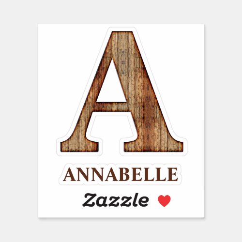 Letter A wood texture with custom name Sticker