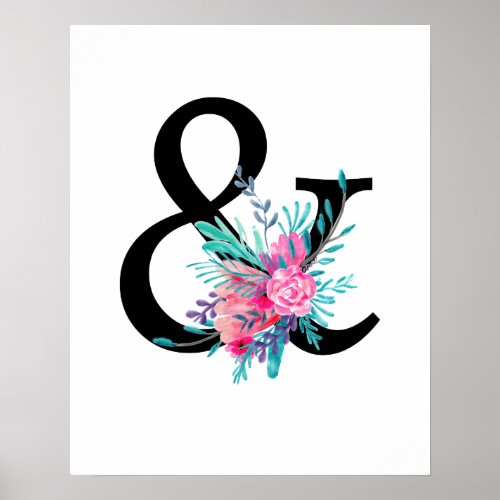 Letter  ampersand pink floral watercolor nursery poster