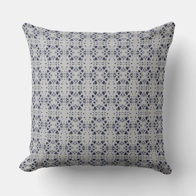 Letter Art Navy and Grey Pattern Throw Pillow (Front)