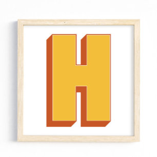 Letter Art Poster, H Monogram, Bold Type Initial Poster