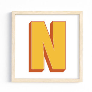 Letter Art Poster, N Monogram, Bold Type Initial Poster