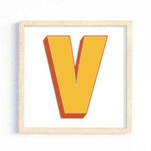 Letter Art Poster, V Monogram, Bold Type Initial Poster