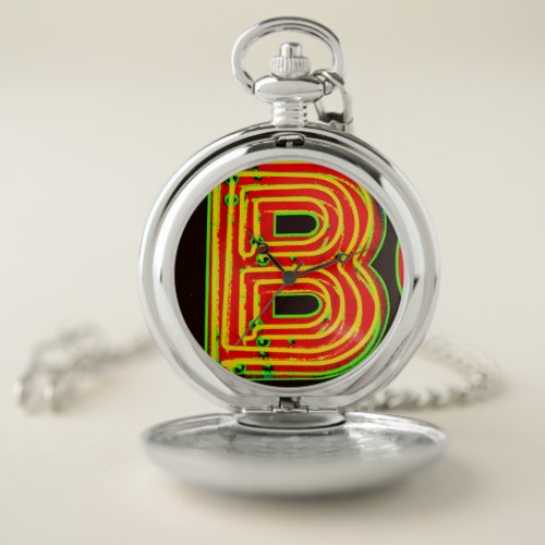 Letter B Alphabet Photography in Neon Pocket Watch
