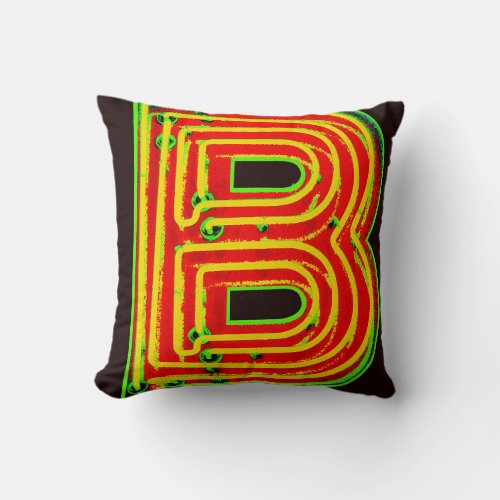 Letter B Alphabet Photography in Neon Throw Pillow