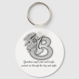 Letter B angel monogram alphabet initial black and Keychain