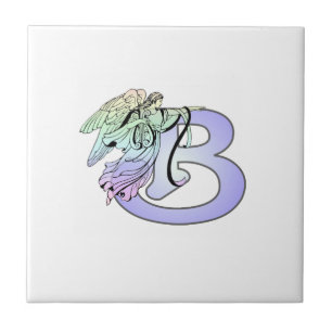 Letter B angel monogram alphabet initial light blu Ceramic Tile