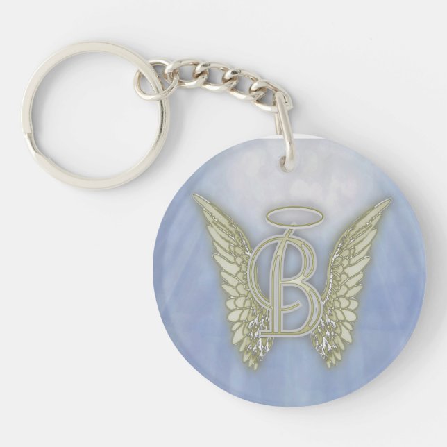 Letter B Angel Monogram Keychain (Front)