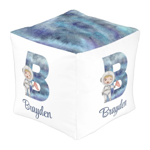 Letter B Astronaut Cube Pouf