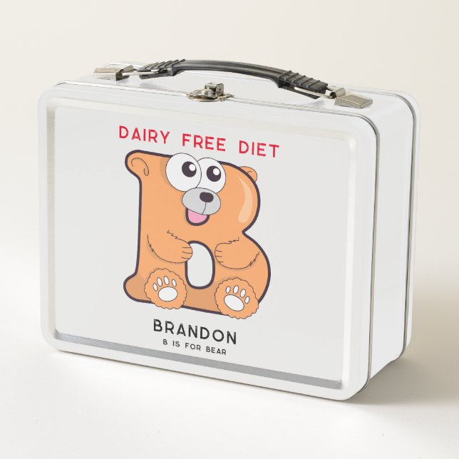 Letter B Bear Add Name Allergies Back To School Metal Lunch Box (Front)