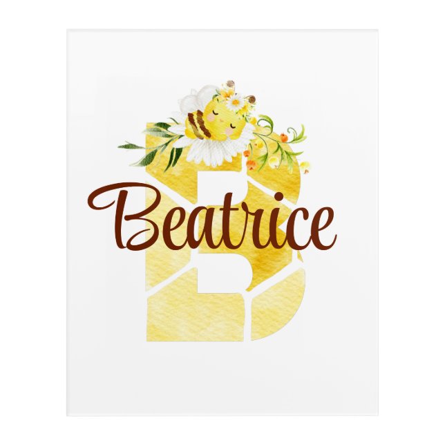 Letter B Bee Monogrammed Acrylic Wall Art (Front)
