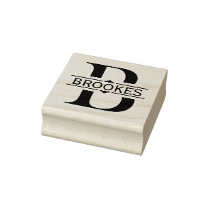 Letter B   Black ornamental Split Monogram  Rubber Stamp
