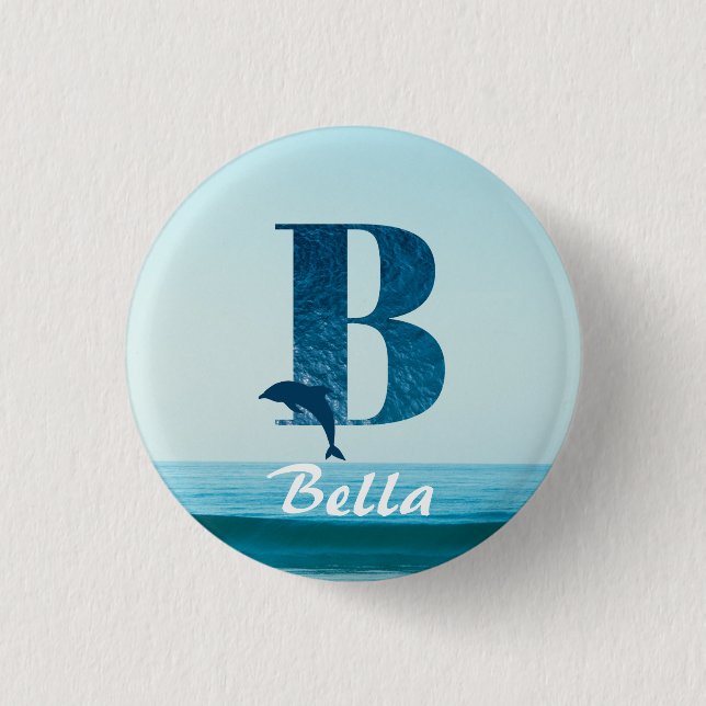 Letter B Blue Ocean   Button (Front)