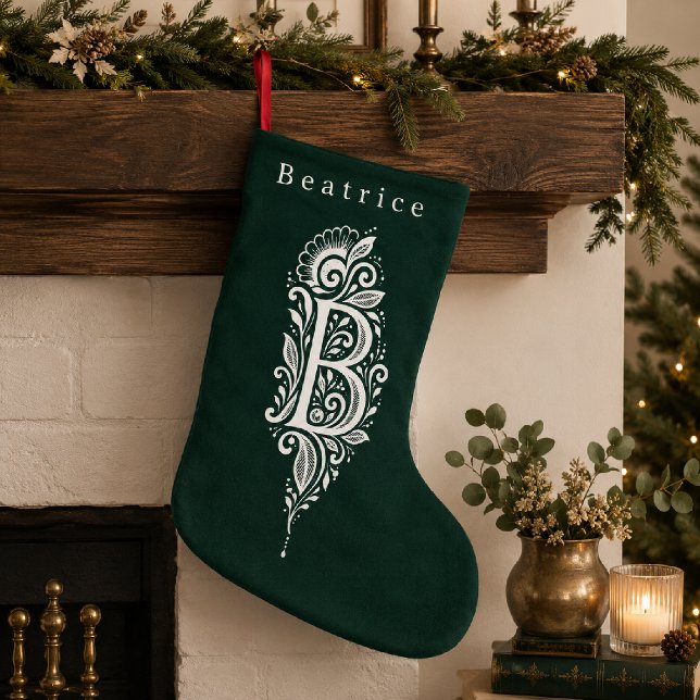 Letter B Botanical Monogram Personalized Stocking (Creator Uploaded)