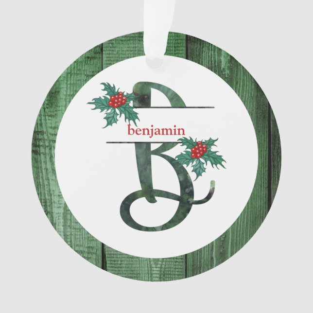 *~* Letter B  Christmas PHOTO Rustic Wood AP44 Ornament (Front)