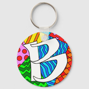 Letter B Colorful Doodles Keychain