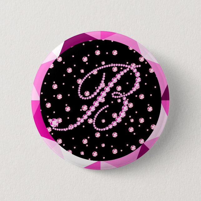 Letter B Diamonds Monogram Pink Diamond Pattern Button (Front)