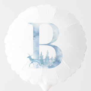 Letter B Dusty Blue Winter Forest Monogram Initial Balloon