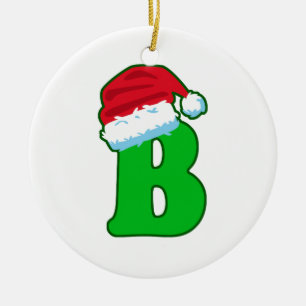 Letter B Father Christmas Santa Claus Hat Alphabet Ceramic Ornament