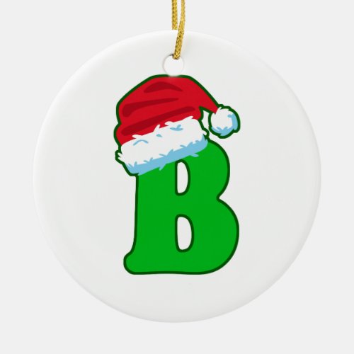 Letter B Father Christmas Santa Claus Hat Alphabet Ceramic Ornament