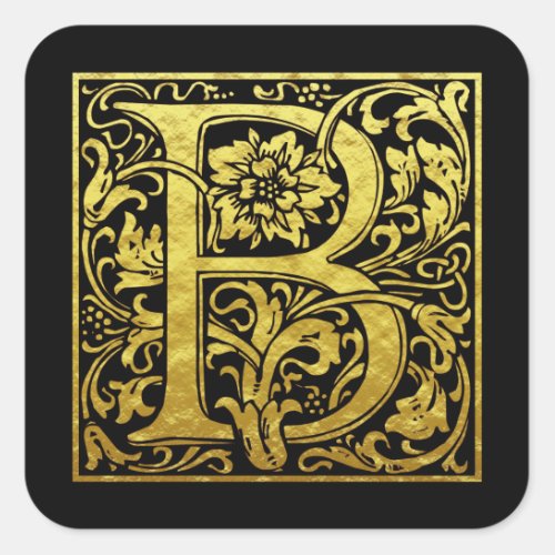 Letter B First Letter Faux Gold Black Square Sticker