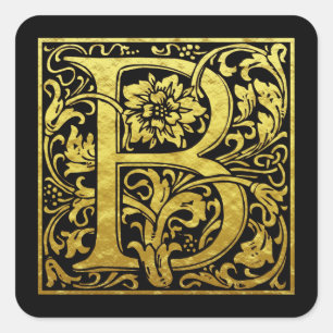Letter B First Letter Faux Gold Black Square Sticker