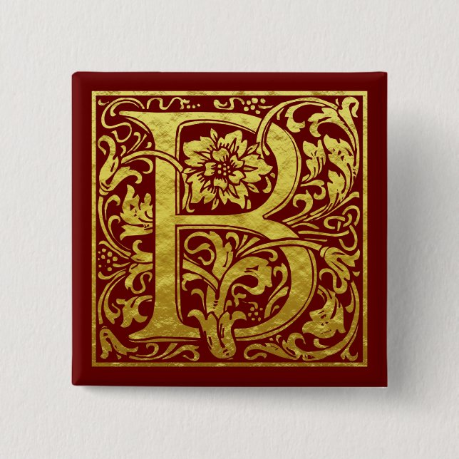Letter B First Letter Faux Gold Red Button (Front)