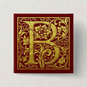 Letter B First Letter Faux Gold Red Button