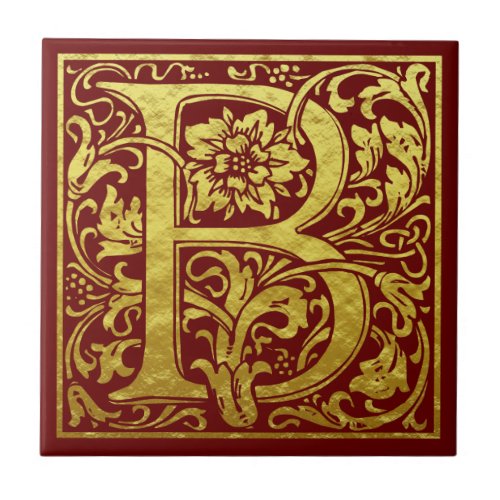 Letter B First Letter Faux Gold Red Ceramic Tile