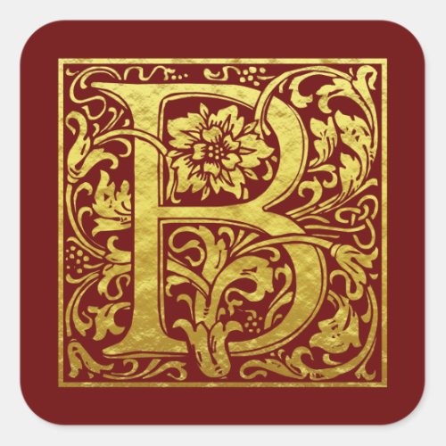 Letter B First Letter Faux Gold Red Square Sticker