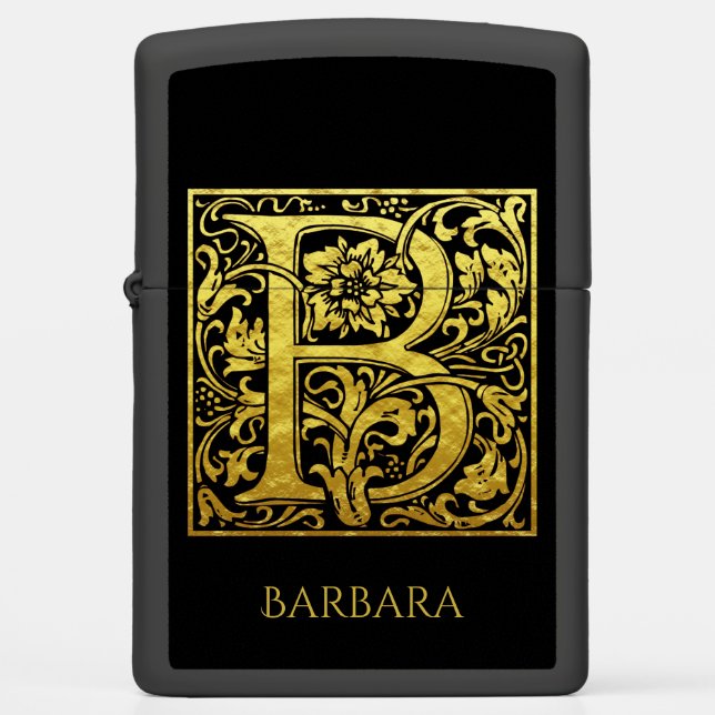 Letter B First Letter Gold and Black Zippo Lighter (Front)