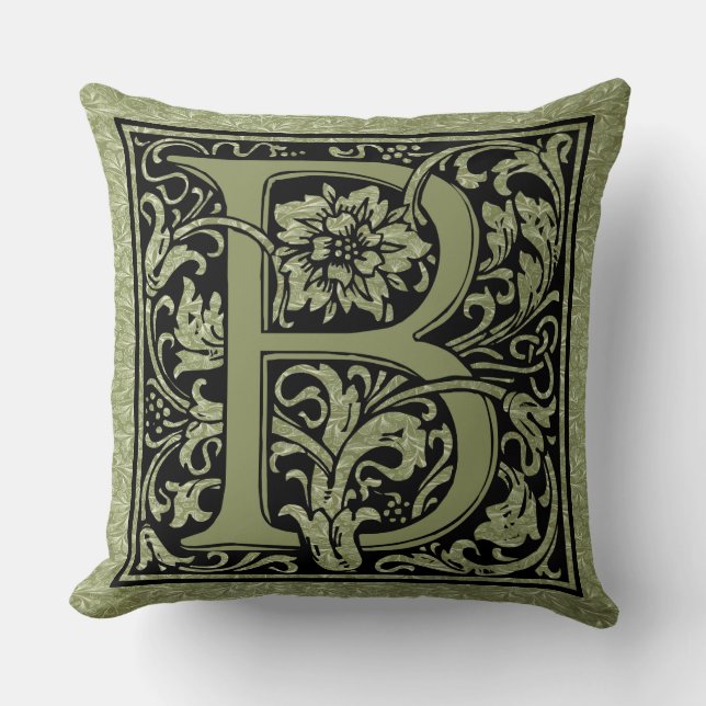 Letter B First Letter Monogram Throw Pillow (Front)