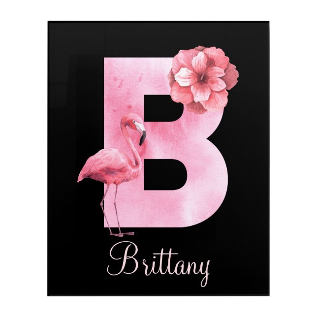 Letter B Flamingo Acrylic Art (Front)