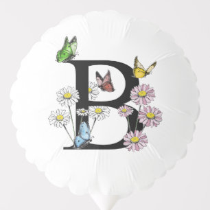 Letter B Floral Butterfly Monogram Initial Balloon