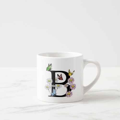 Letter B Floral Butterfly Monogram Initial    Espresso Cup