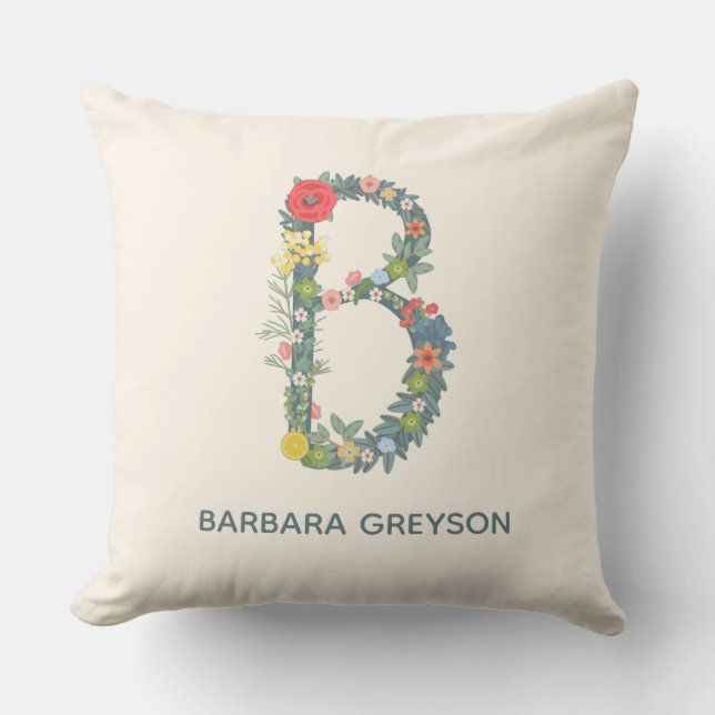 Letter B Floral Garden Monogram personalize    Outdoor Pillow (Front)