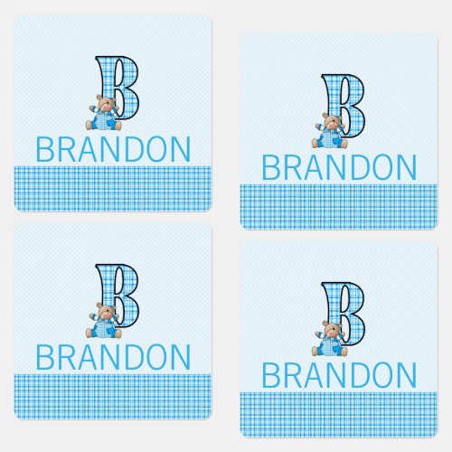 Letter B for Bear Blue Checks Monogrammed Kids Labels