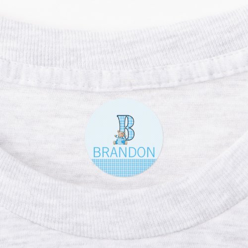 Letter B for Bear Blue Plaid Monogrammed Kids Labels